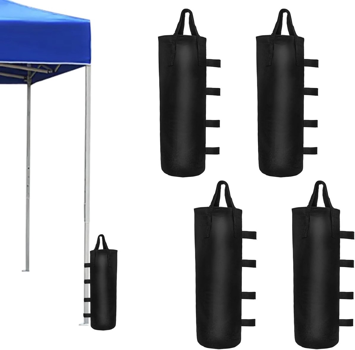 Set van 4 Zandgewichten voor Tuinhuisjes, Pop-up Tenten en Terrassen - Zware Duurzame Sandbags 20 x 50 cm, Zwart