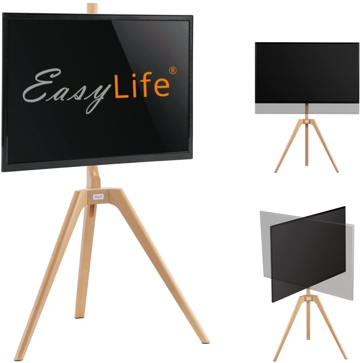 TV statief tot 65 inch - houten tripod - draaibaar en verstelbaar - ideaal voor thuisgebruik - ShopVlot