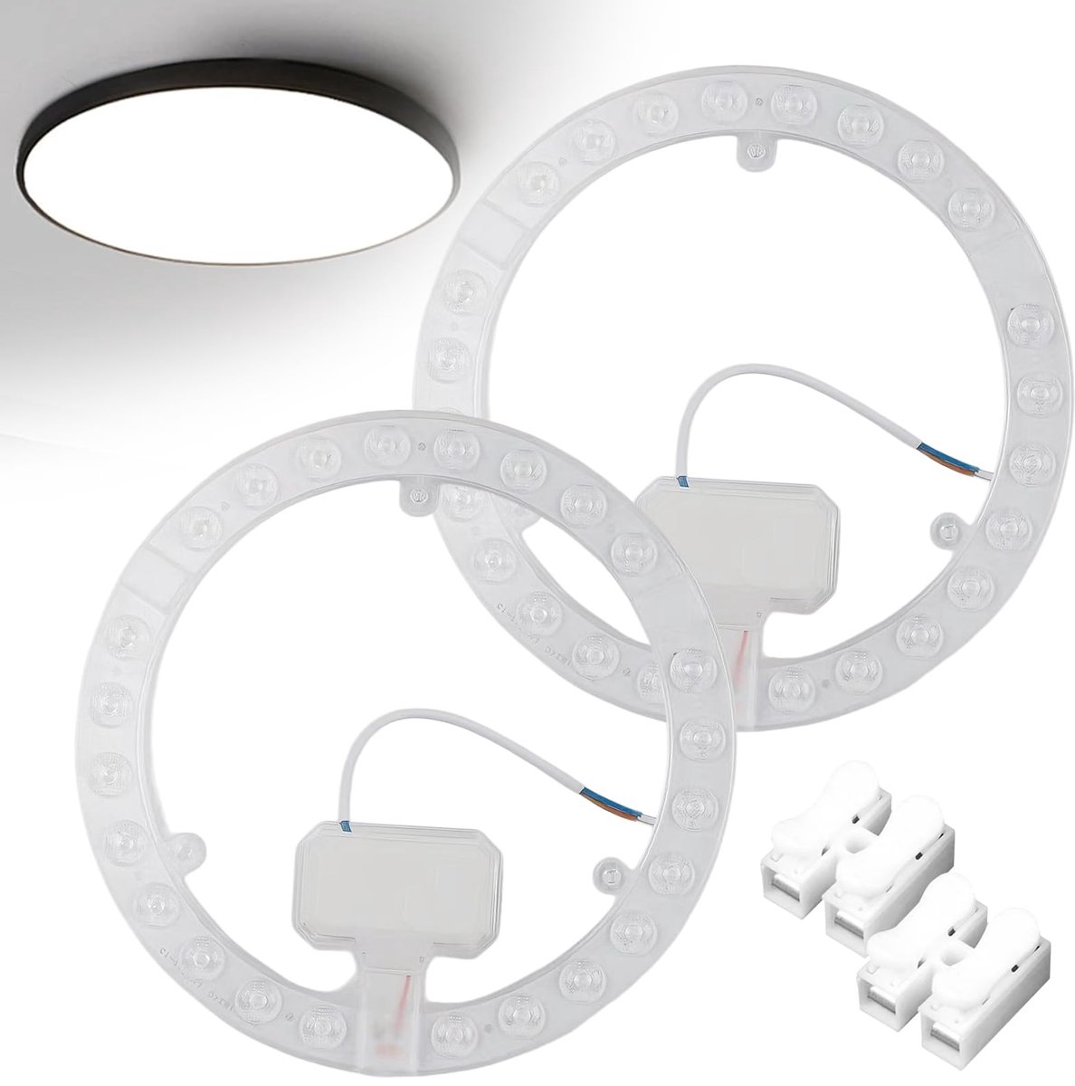 Ombouwset ronde ringlamp 24 W - 2 stuks met magneethouder - klemblokken voor plafondlampen - eenvoudig te installeren - ShopVlot