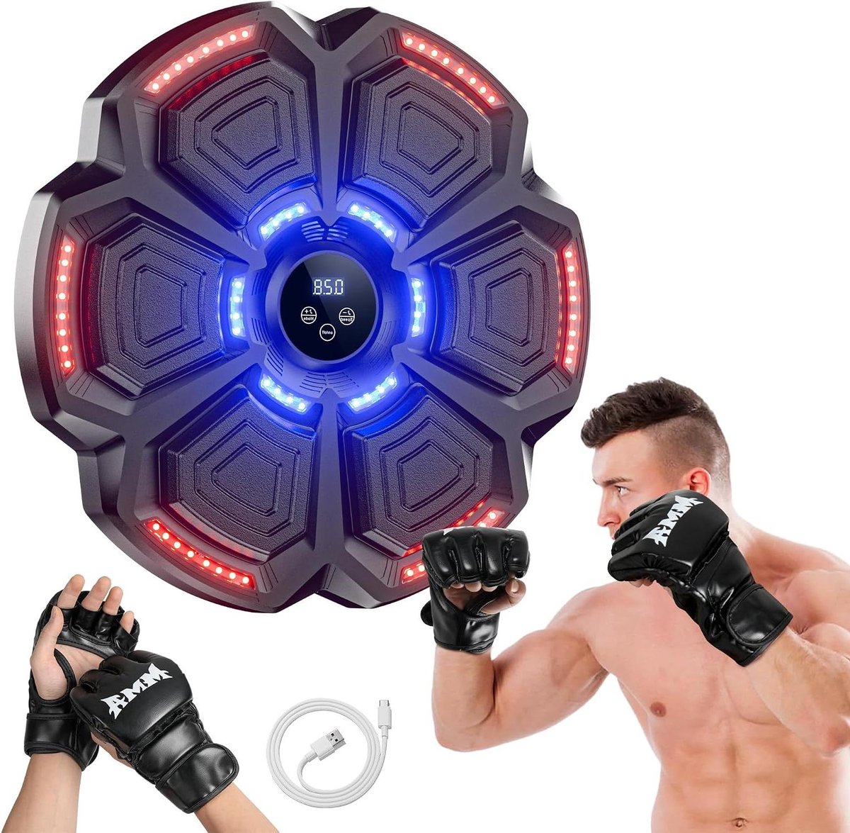 Muziek Boksmachine - Wand Bokstrainer - Thuis Fitness - Intelligent Tellen - 9 Snelheden - Zwart