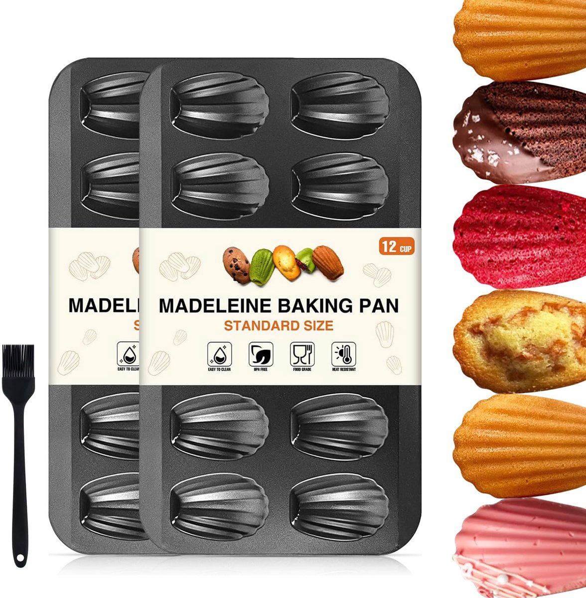 Madeleine pan 2 pack - 12 cups - koolstofstaal - anti-aanbaklaag - perfect voor bakken - ShopVlot