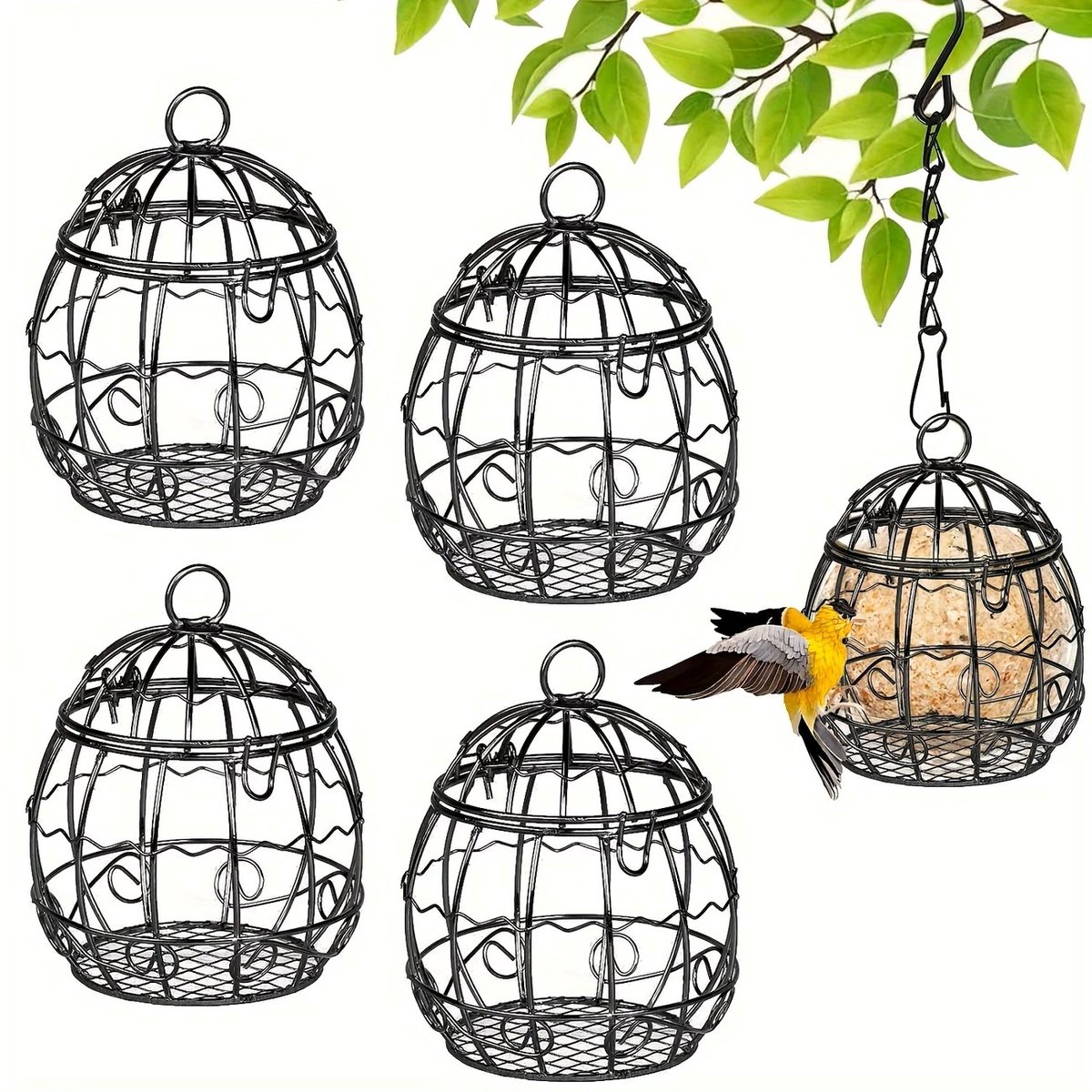 Vogelvoeders met S-vormige haak, wilde vogelvoeders voor wilde vogels, tuinmossen, zwart, diameter 7,5 cm, 5 stuks