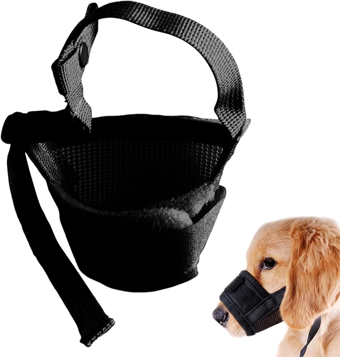 Verstelbare en ademende muilkorf voor kleine honden en puppy's, nylon, maat S (14-18 cm), tegen bijten en blaffen, zwart en comfortabel