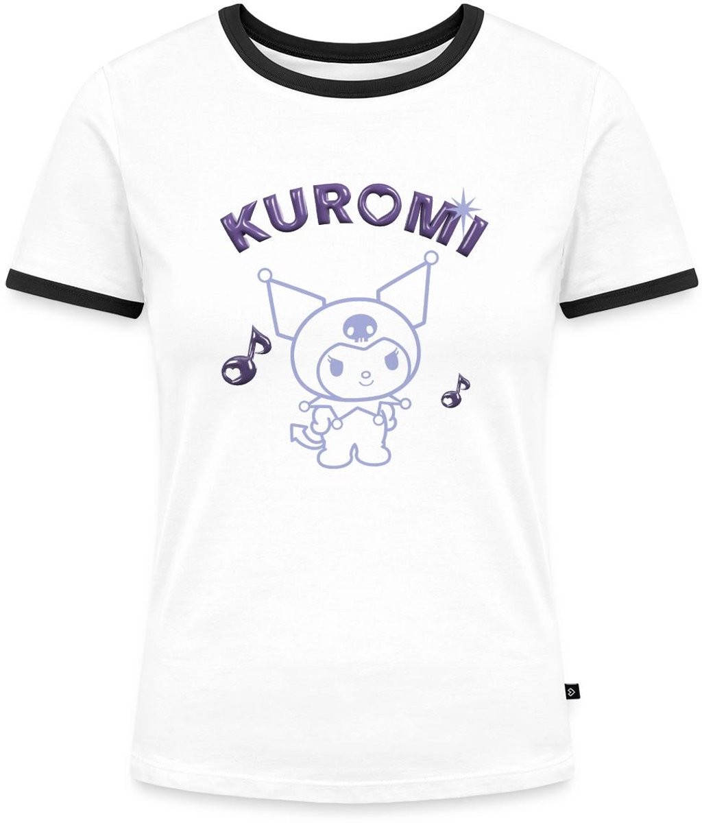 Kuromi Omtrekontwerp Met Paarse Chrome Letters Vrouwen Contrast Shirt