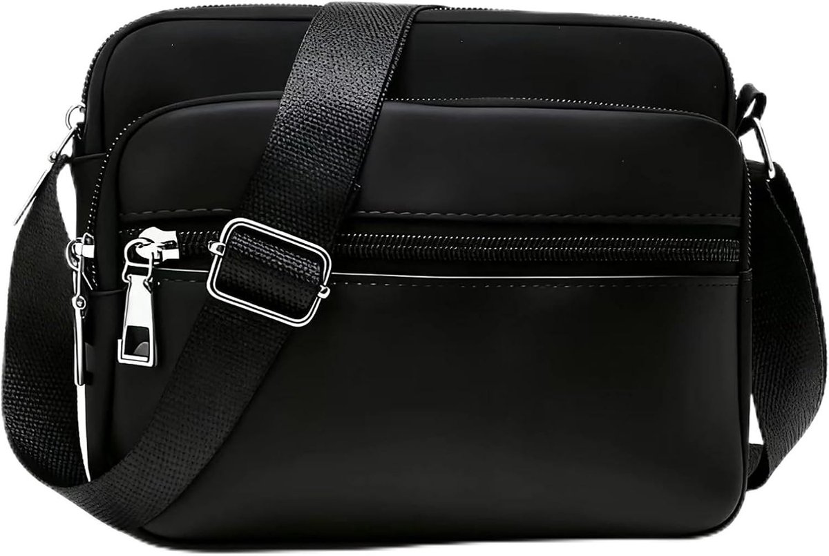 Dames Crossbody Tas van Zwart Nylon met 3 Ritsvakken, Lichtgewicht Grote Handtas voor Casual Reizen en Dagelijks Gebruik