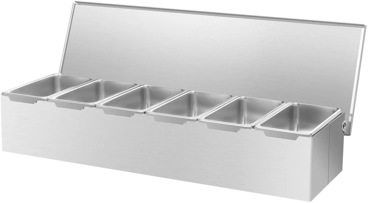 Vurnomi Kruiden organizer lade liggend - Ruimtebesparend - Kruidenhouder – RVS – Container met deksel - Catering - RVS – Zilver