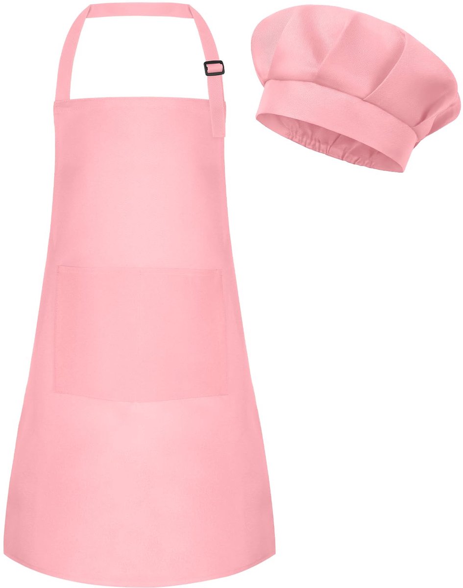 Kinder Schort en Chef Hoed Set - Verstelbaar - Roze - Voor koken en bakken - ShopVlot
