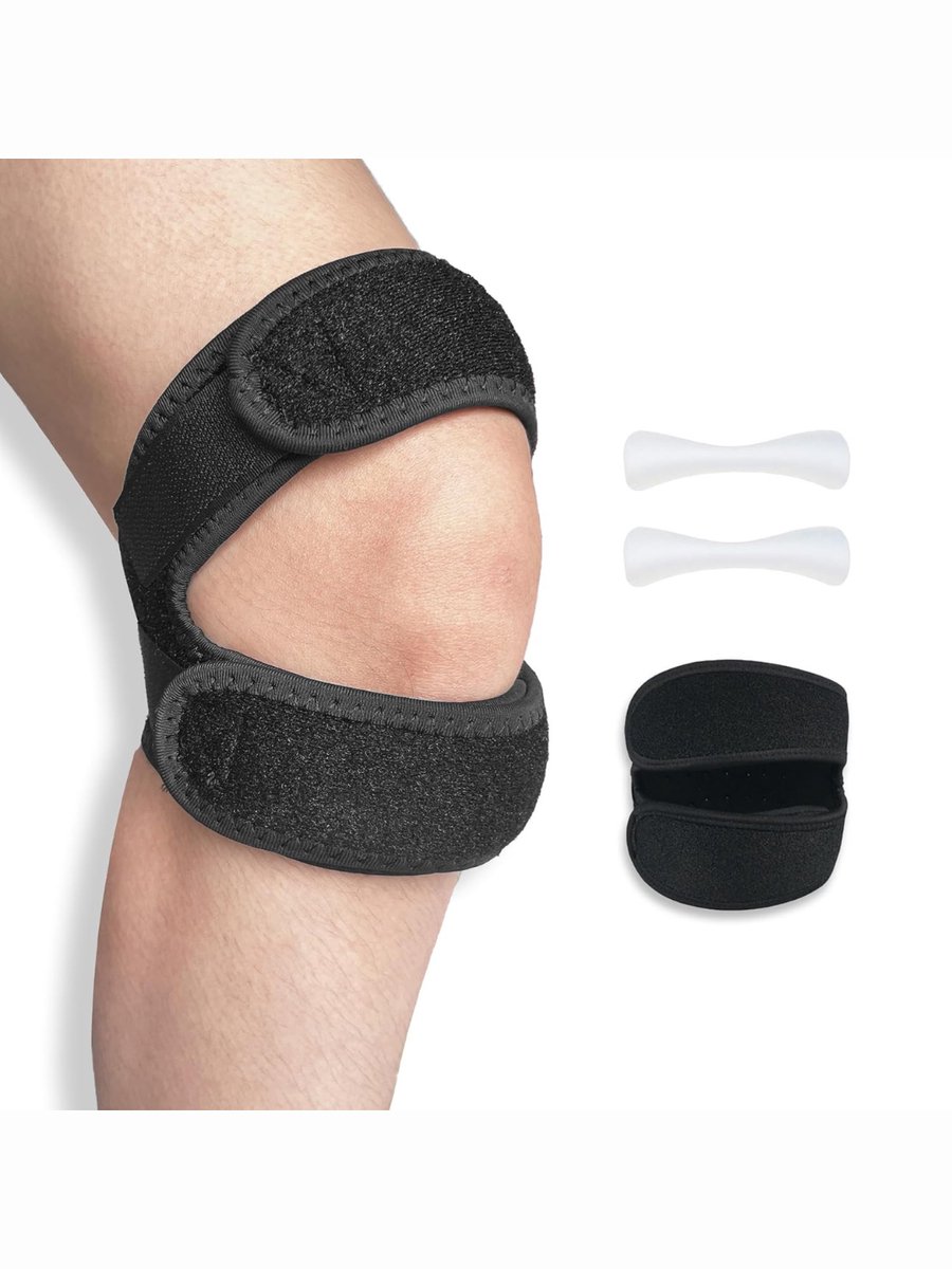 Allvia® Patellabrace - Kniebrace - Hardloopriem - Verstelbare PatellaPees-Knieband - Dubbele Siliconen - Zwart - 14cm x 22cm x 3cm