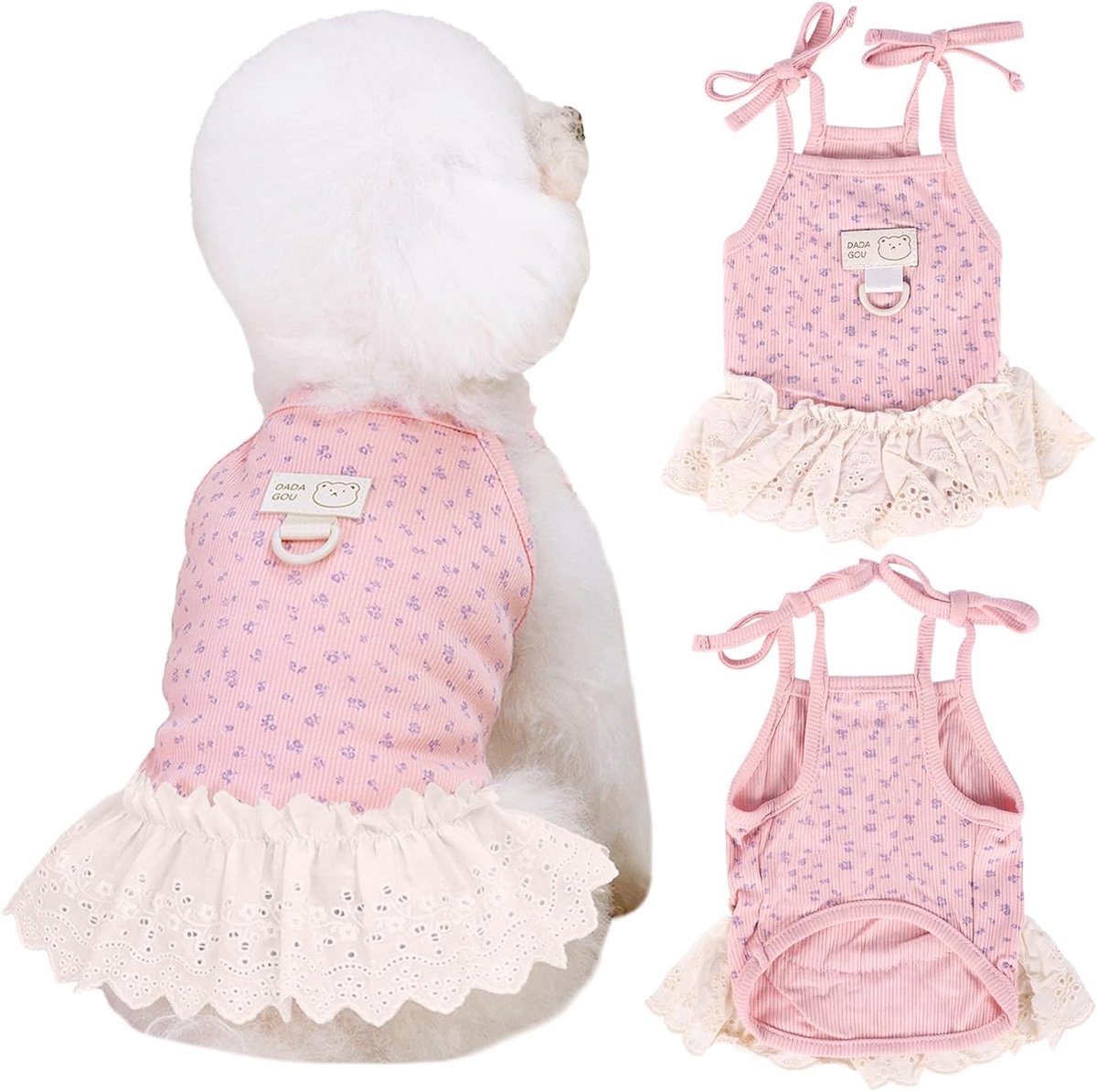 Zomerjurk voor Kleine en Middelgrote Honden en Katten met Daisy Bloemenprint, D-Ring en Mouwloos Ontwerp voor Shih Tzu, Yorkie en Chihuahua (Roze, L (3-4.2kg))