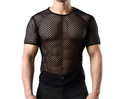 EBHO Mesh tanktop voor heren, transparante tanktop voor heren, sexy, mesh mouwen, ademend sportshirt (L)