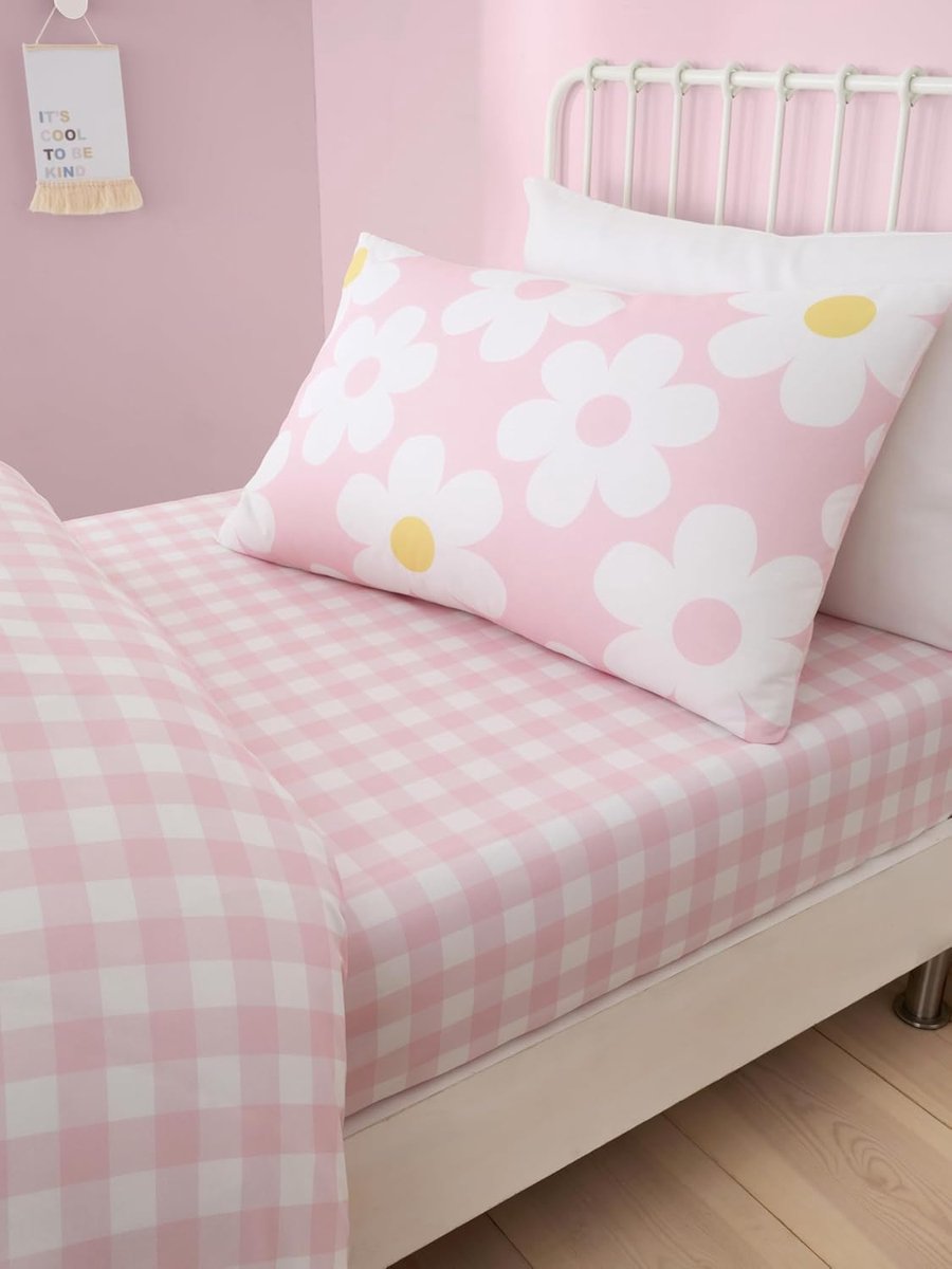 Hoeslaken eenpersoons 190 x 90 cm - Roze geruit - Gingham patroon - Perfect voor meisjesbed - ShopVlot