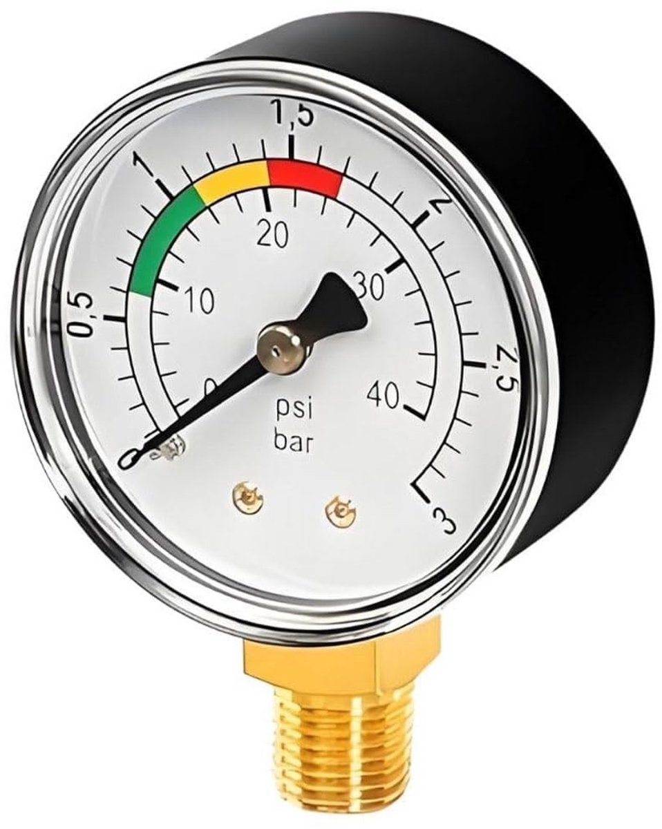 Nauwkeurige waterdrukmeter voor zwembaden en vijvers, 1/4 inch, 0-3 Bar/PSI, ideaal voor het meten van waterdruk en onderhoud