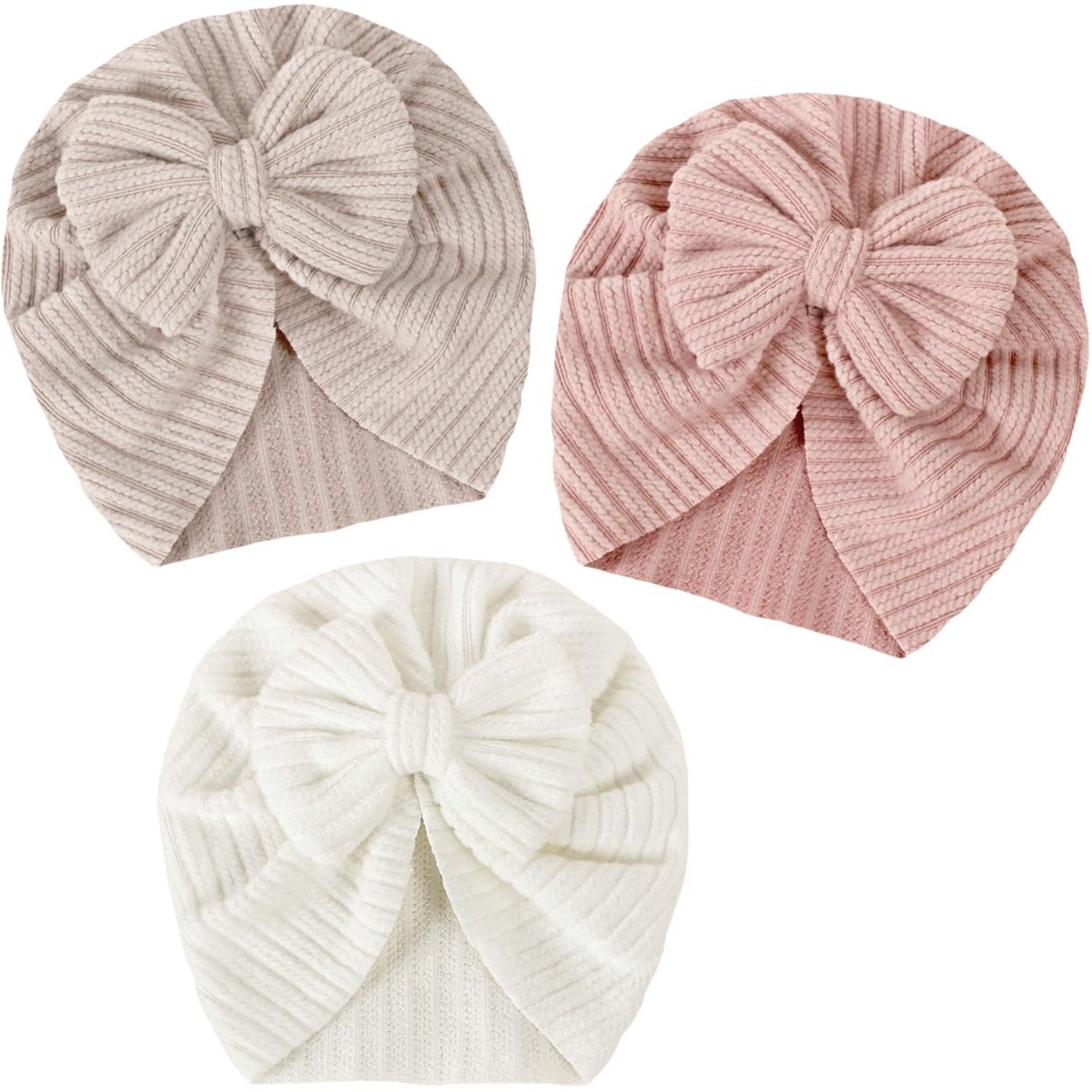 Baby tulbandmutsen 3-pack - zachte elastische stoffen - met strik - perfect voor pasgeborenen en peuters - ShopVlot