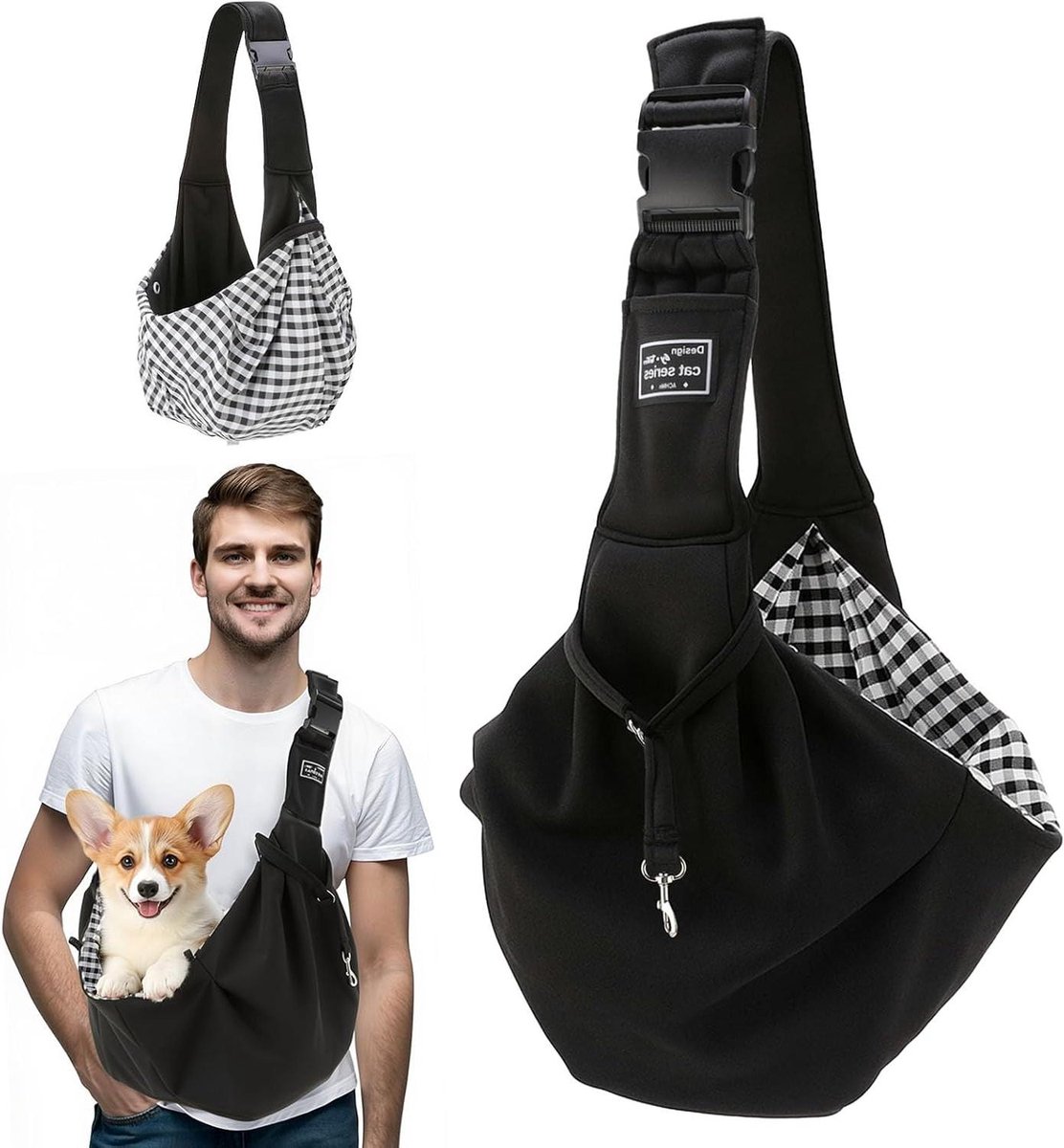 Hondendraagtas - Honden schoudertas - Reizen met huisdier - Verstelbare draagband - Tot 7.5 kg - Zwart