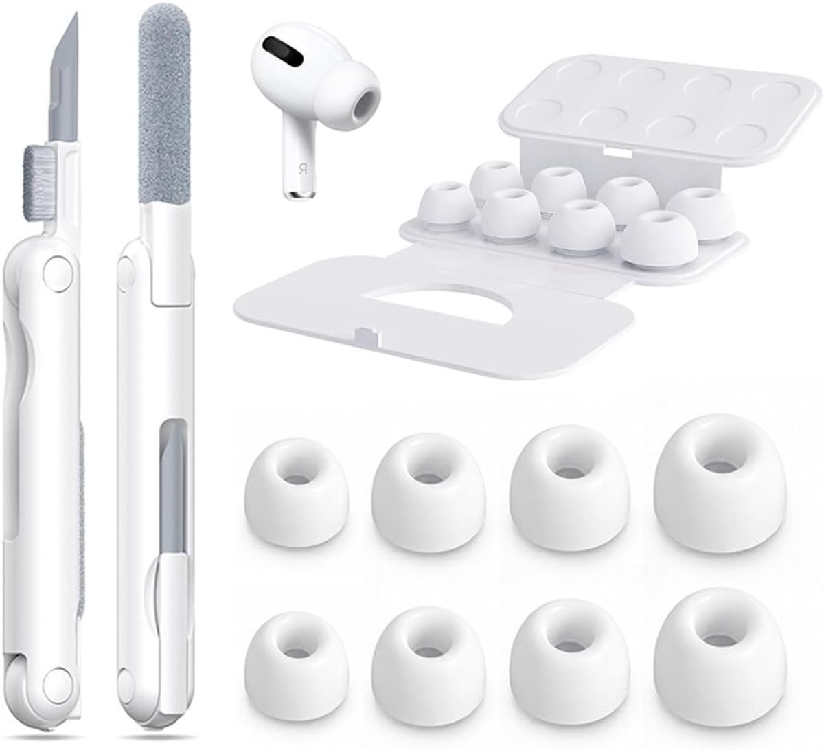 Vervangende oorkussens van siliconen voor AirPods Pro 1/2 - 4 paar in wit, inclusief reinigingsgereedschap voor optimale geluidsisolatie en comfort