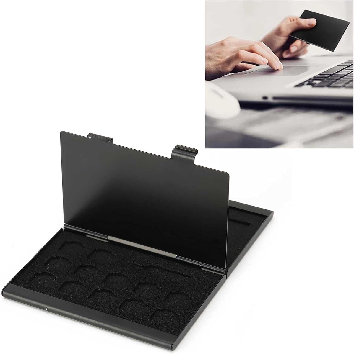 Opslagdoos voor SIM-kaarten, Antimagnetisch en Stofdicht Aluminium, Geschikt voor 4x SIM, 12x Nano en 4x Micro SIM met Veiligheidsvergrendeling