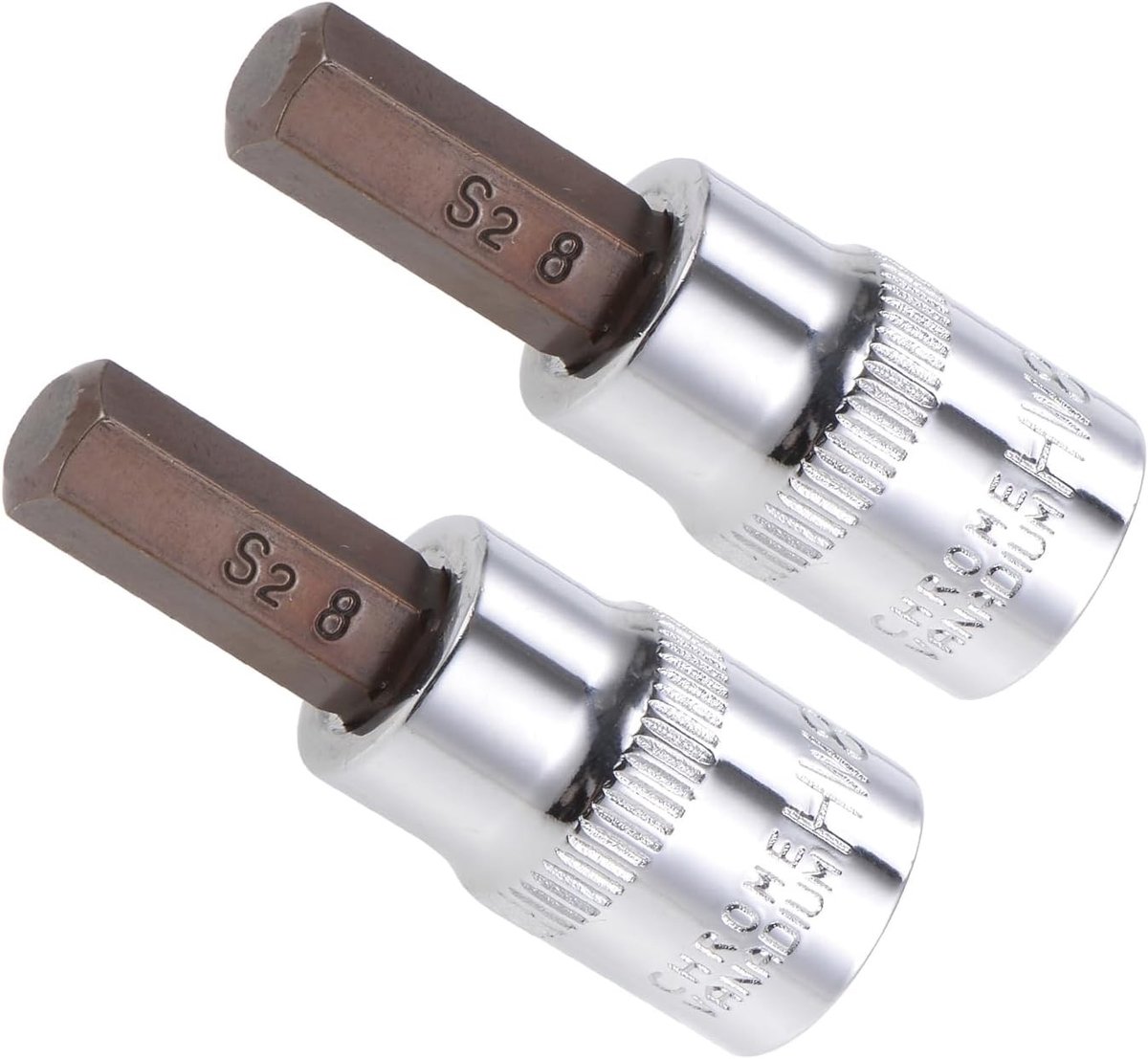 Metalen Hex Bit Socket Set, Metrische H8 Bit 3/8" Aandrijving, 1.9" Lang, Geschikt voor Vastzettoepassingen, 2-Pack, Duurzaam S2 Legering, Hittebehandeld CR-V