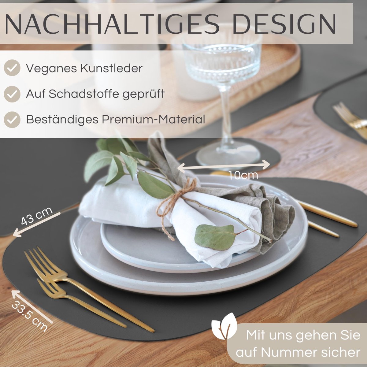 Placemats set van 6 - kunstleer donkergrijs/crème - waterdicht en afwasbaar - ideaal voor elke tafel - ShopVlot