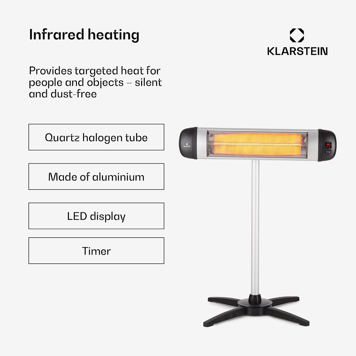 Infrarood warmtestraler - Terrasverwarmer - Comfortabel buiten - In hoogte verstelbaar - Tot 197 cm - Zilver – foto 7