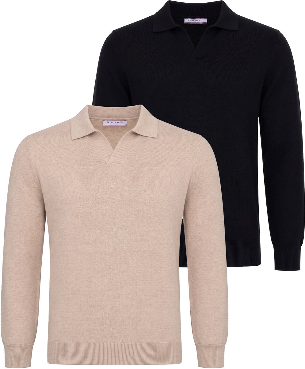 Felix Hardy Set Van 2 Truien Met Polokraag - 100% Katoen Heren Beige-Zwart - L