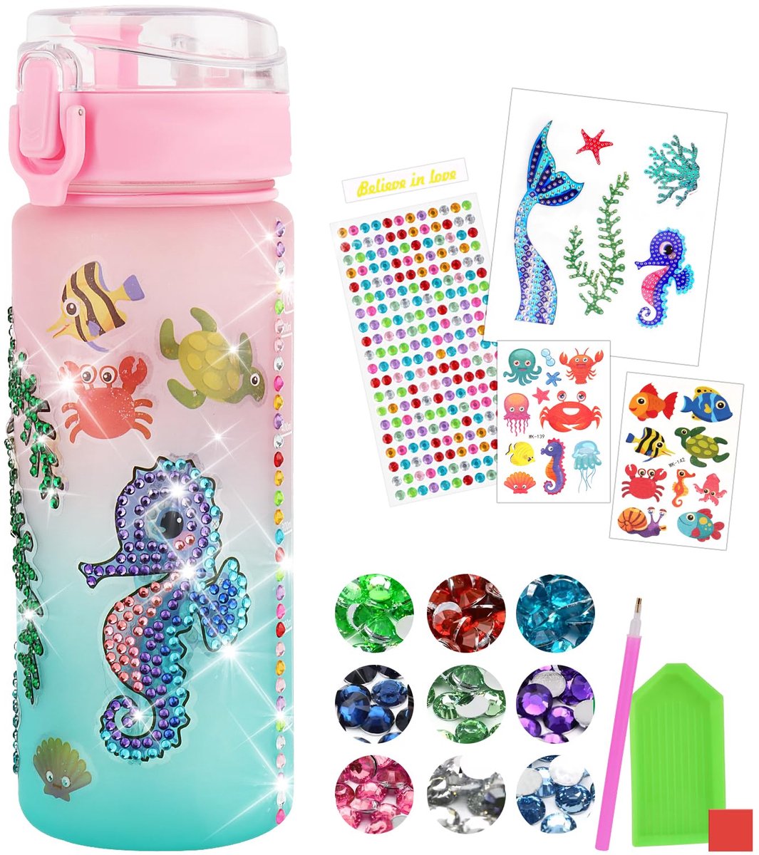 drinkfles kinderen zeemeermin - creatief schilderen - diamant schilderij kit - knutselen voor meisjes 4-10 jaar - ShopVlot