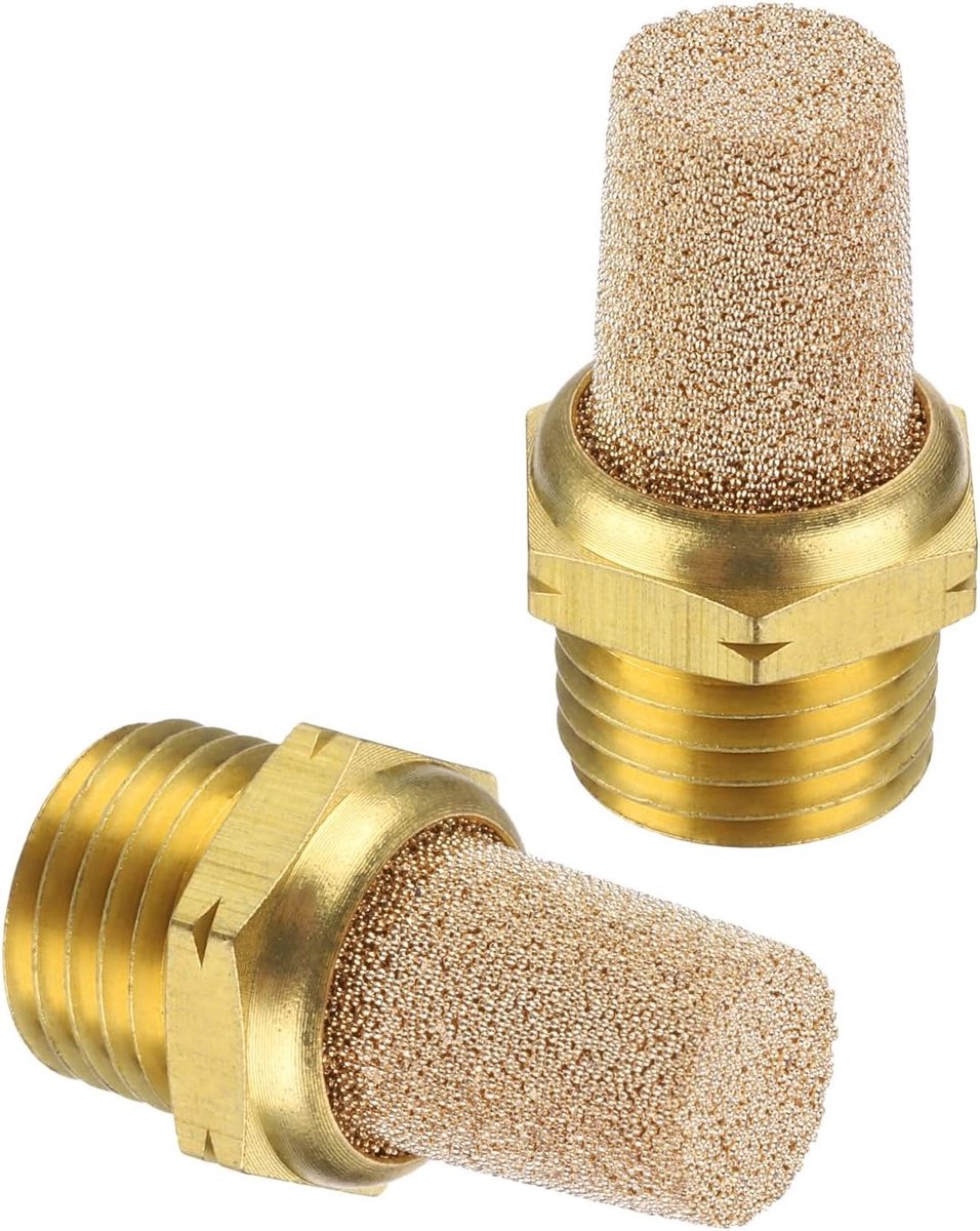 Gecomprimeerde Lucht Demper G 1/4, Set van 2 Sintered Bronze Luchtcompressor Uitlaatfilters voor Geluidsreductie en Ventielen