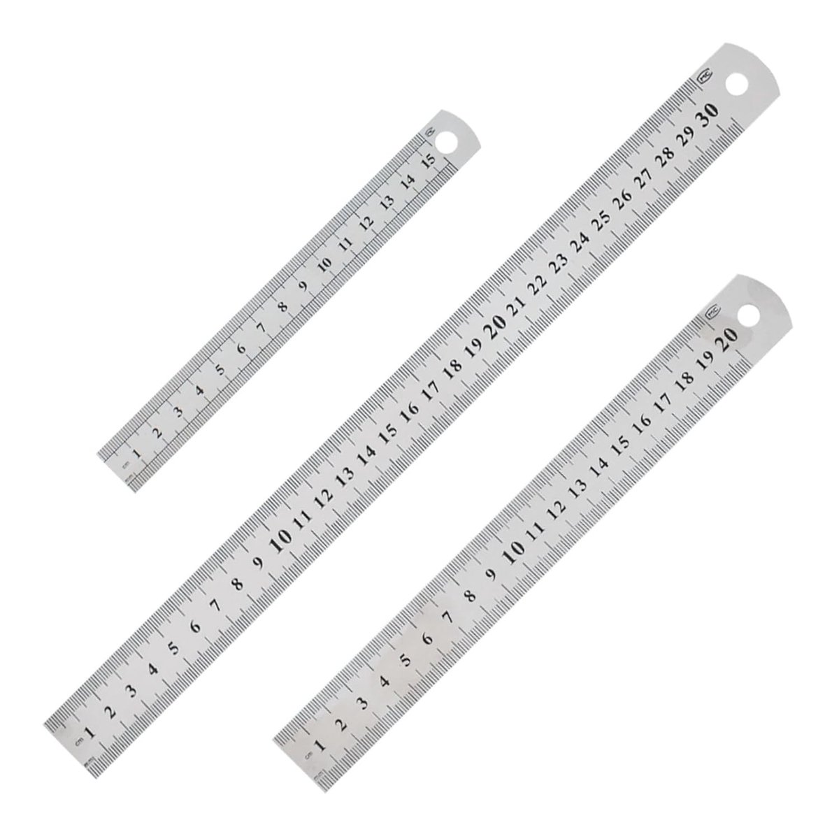 Set van 3 RVS Linialen van 15 cm, 20 cm en 30 cm met Dubbele Schaal voor Onderwijs, Kantoor en Technisch Tekenwerk