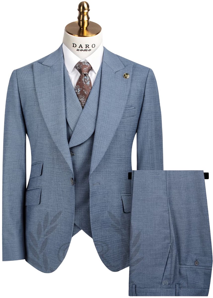 Currero 3 Delig Herenpak Met Overhemd Suit 2 Delig Tailored Fit Kostuum Business Pak Trouwpak Smoking Tuxedo Stijl Bruiloft Kantoor & Feest Poederblauw