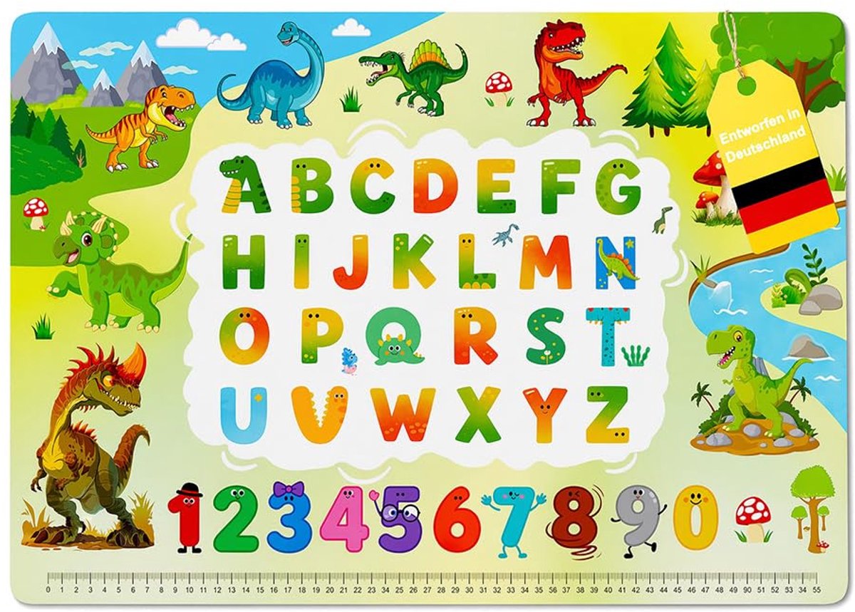 Bureauonderlegger voor kinderen 60 x 40 cm - waterdicht met dinosaurus en ABC-motief - afwasbaar en creatief cadeau - ShopVlot