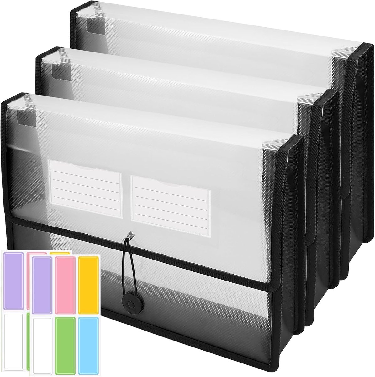 Set van 3 Doorzichtige A4 Plastic Mappen voor Documenten, Organizer met Elastische Sluiting, Ruime Opbergoplossing voor Papieren en Bestanden
