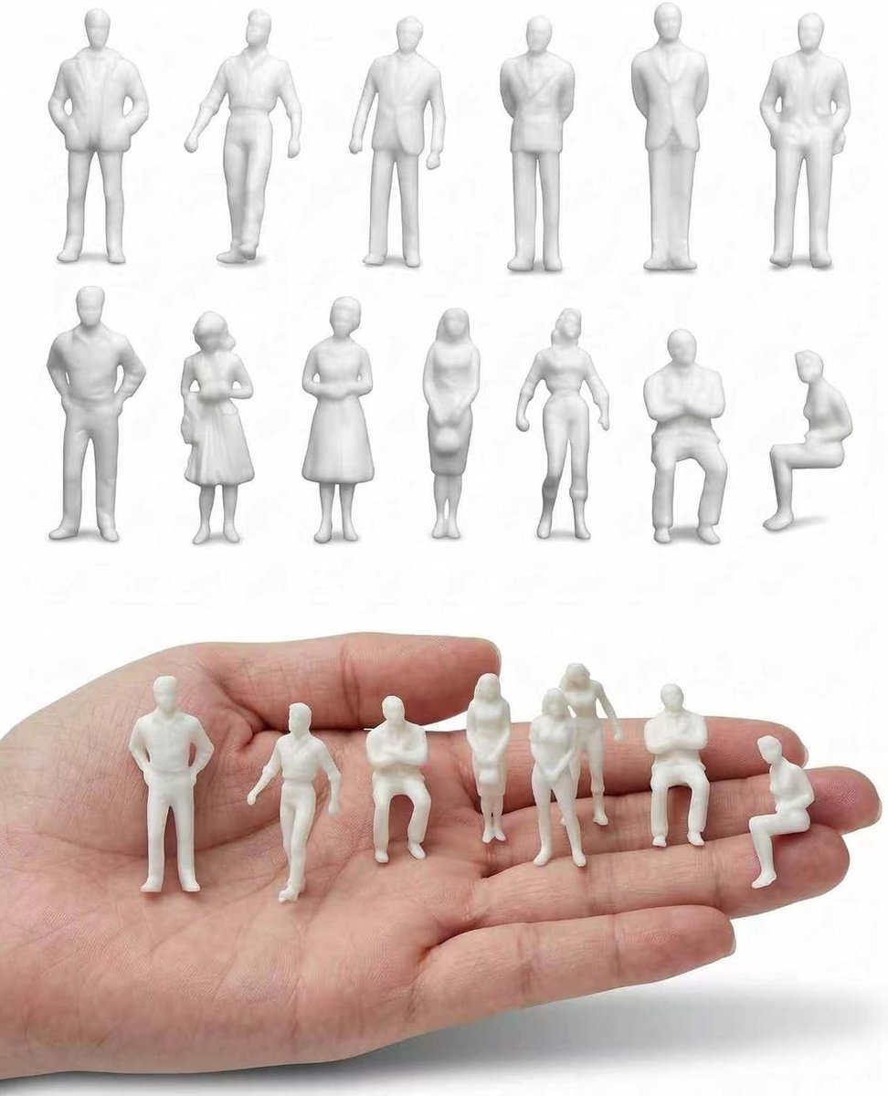 40 Stuks Ongeverfde Miniatuur Figuren 1:50 voor Modelbouw, Diorama's en Architectuurdecoratie