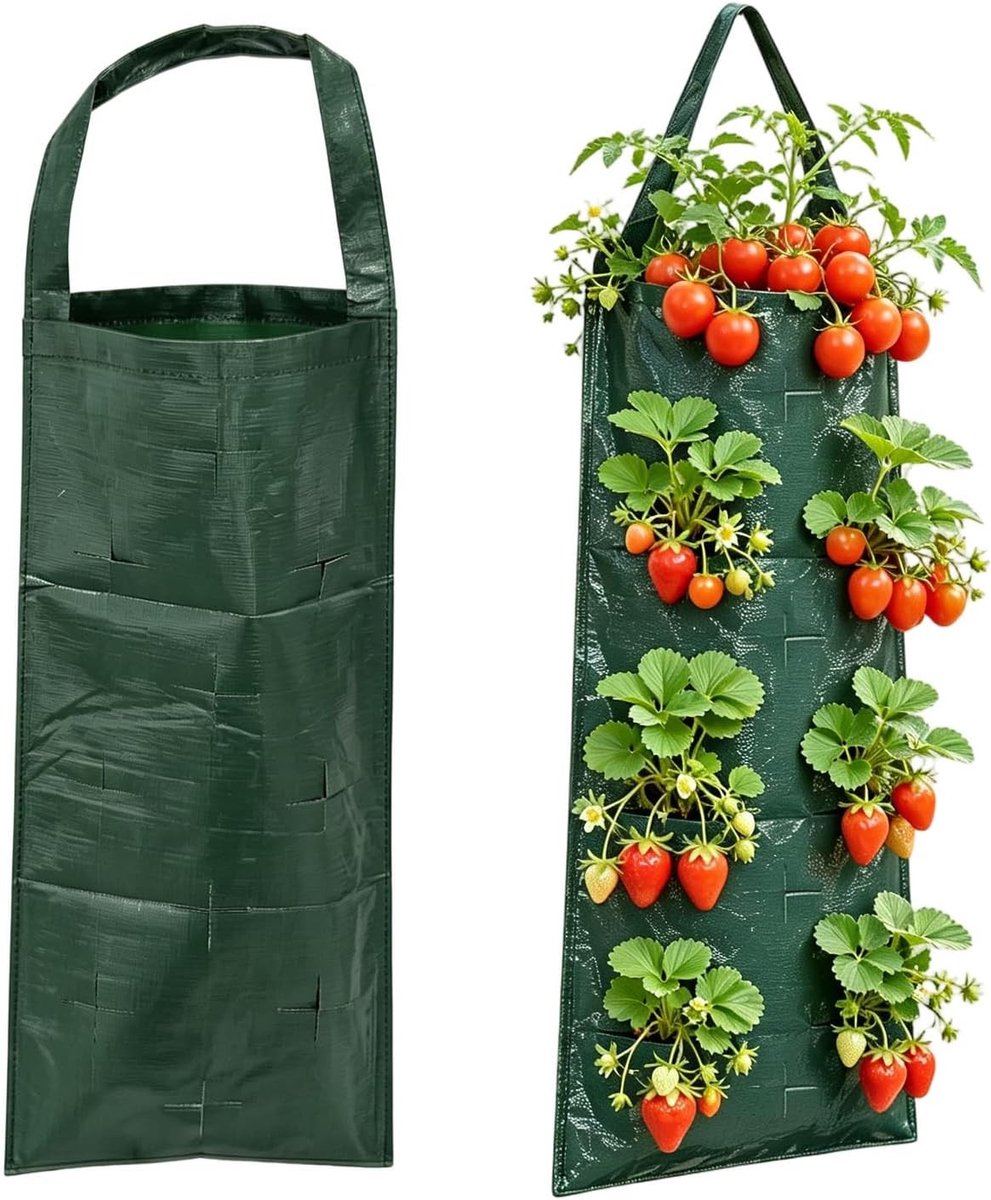 Set van 2 hangende plantenzakken met 8 gaten voor aardbeien, kruiden en bloemen
