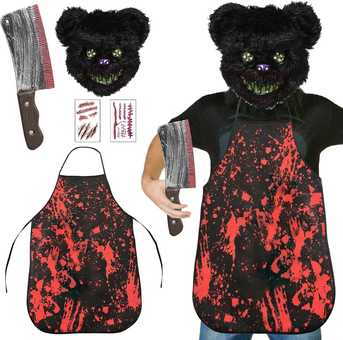 Horrorbeer Kostuum voor Halloween, Eng Masker voor Mannen, Carnaval Outfit voor Volwassenen, Griezelige Verkleedkleding