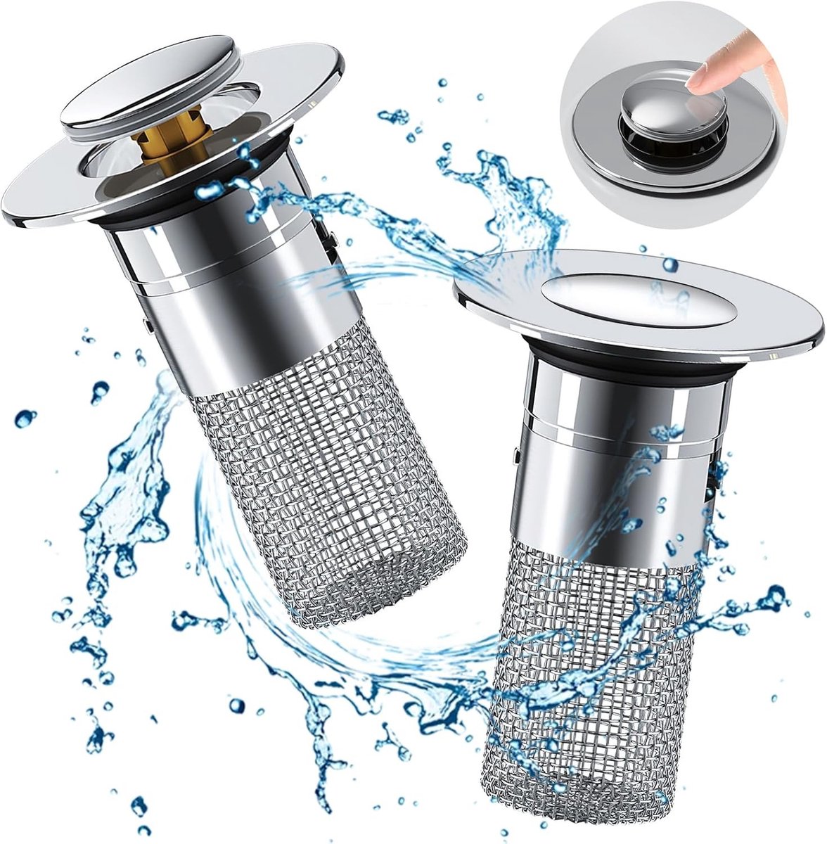 Universele Afvoer Stopper voor Badkamer en Keuken - Pop-Up Afvoerfilter voor 34-40mm Sinks en Bidets - Set van 2 Stuks
