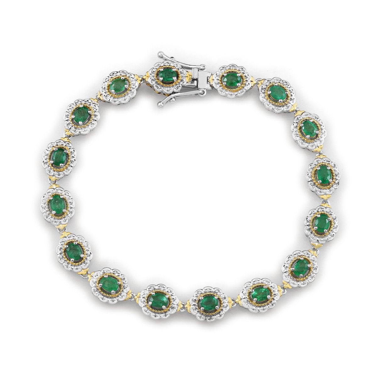 Cavill - Luxe Zilveren Armband Met 16 Ovale Zambia Smaragden - 925 Sterling Zilver Met Palladium Afwerking - 2,419 Ct - Elegante Dames Sieraad