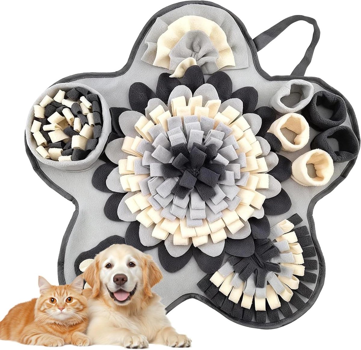 Snuffelkleed Hond - Voedingsmat - Geurtraining - Bloemvormige vakken - 60 x 60 cm - Grijs