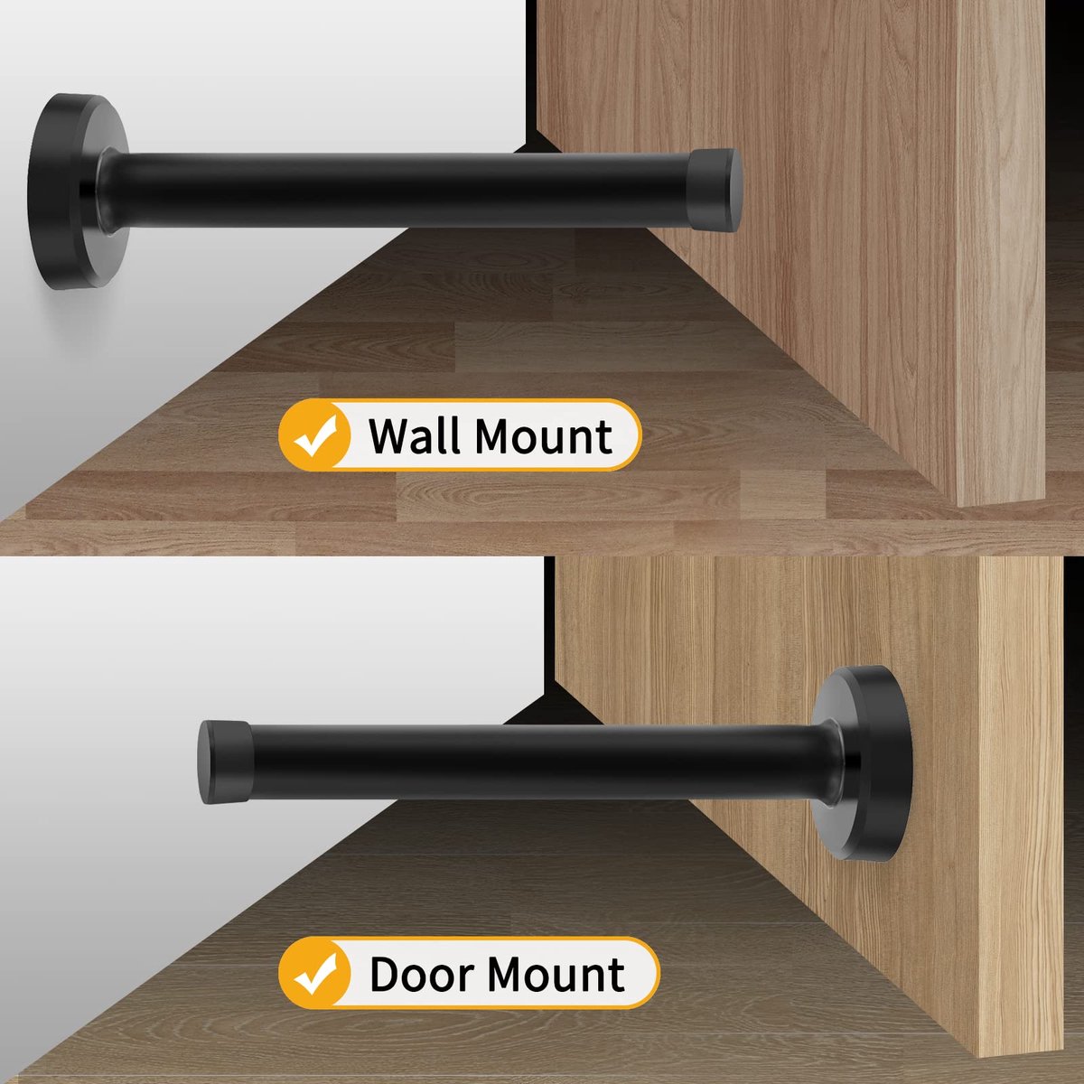 Deurstopper 6 inch extra lang - zwarte rubberen wandhouder - geborsteld nikkel roestvrij staal - beschermt plinten - ShopVlot