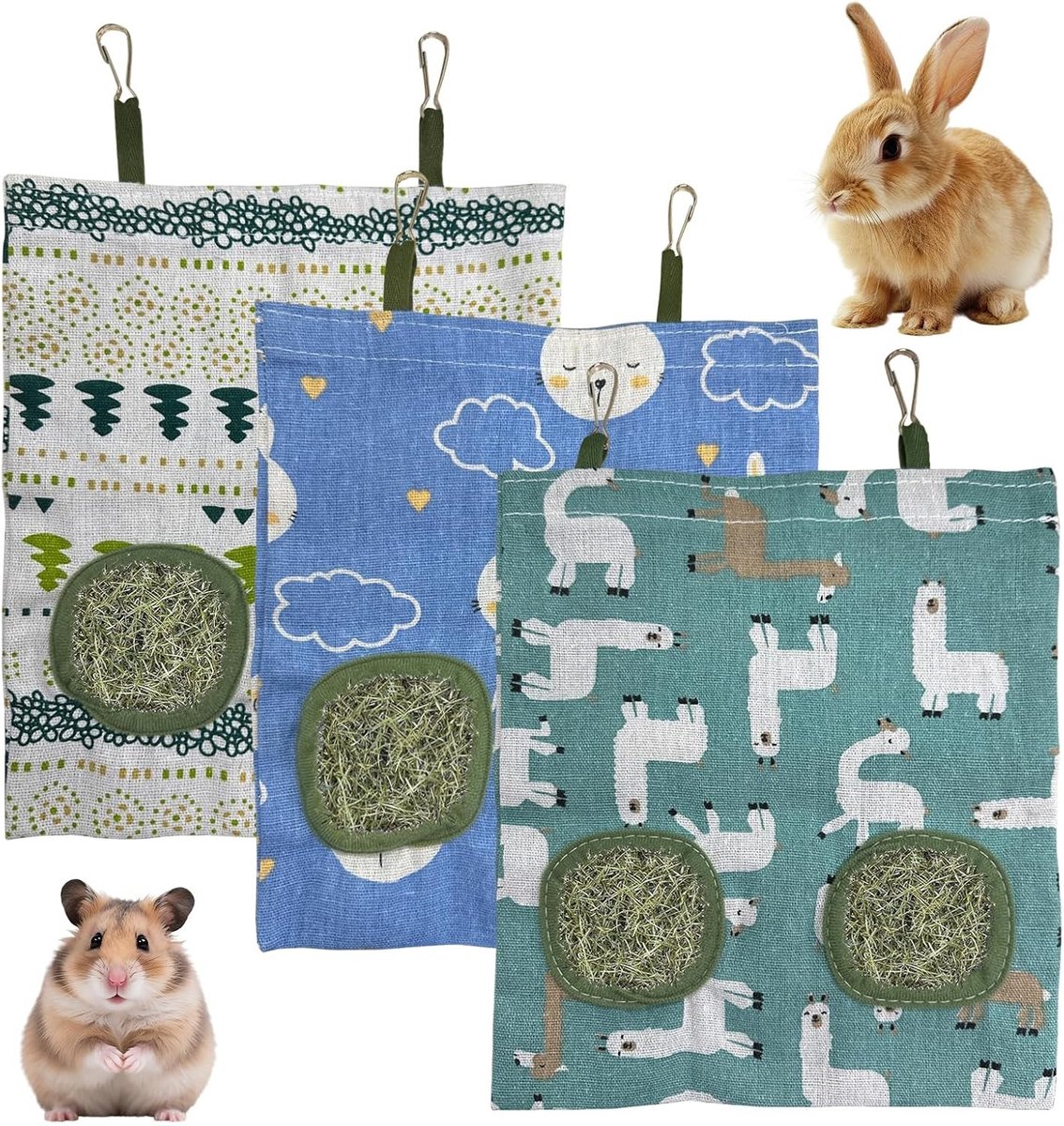 Hooitasje voor Konijnen en Kleine Dieren 28 x 25 cm met 2 Openingen - Duurzame Hangende Voederzak in Drie Ontwerpen voor Cavia's en Andere Huisdieren