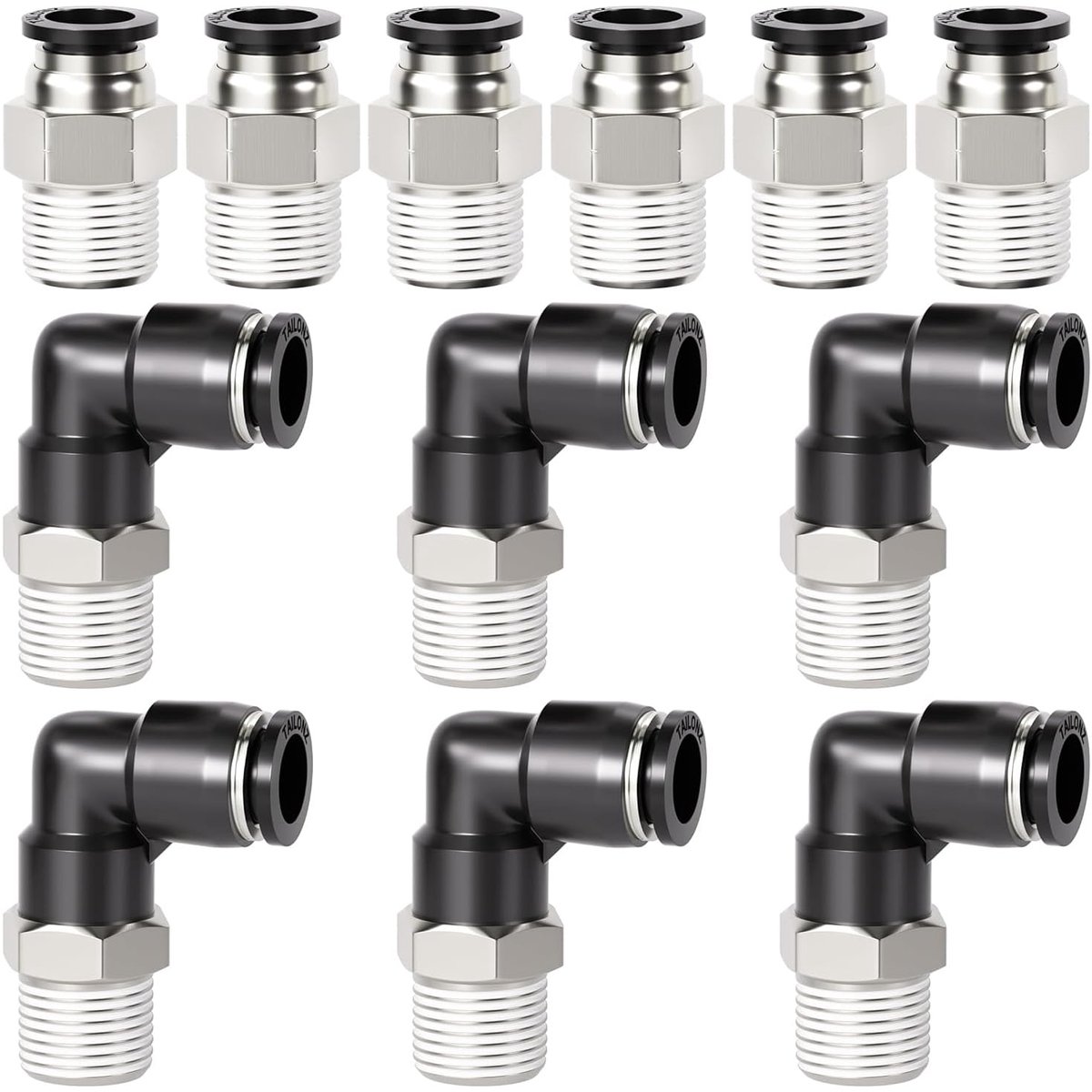Knik- en rechtcombinatie 6MM buis OD - 1/4 Inch BSP schroefdraad - Set van 12 koppelingen - ShopVlot