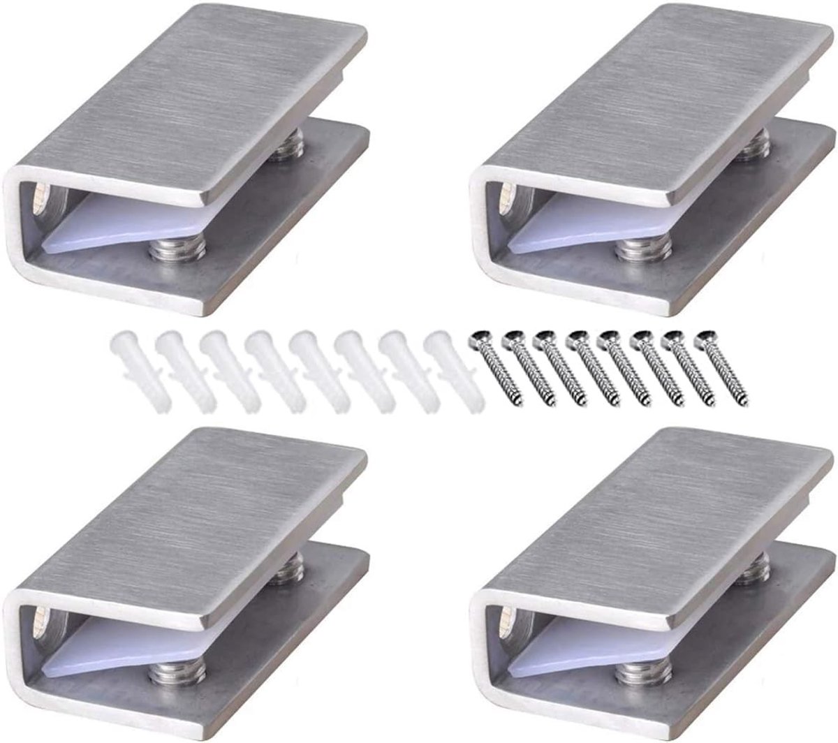 Set van 4 RVS Glasklemmen voor Wandmontage - Ideaal voor Glazen Planken van 8-12mm Dikte met Schroeven en Expansietube