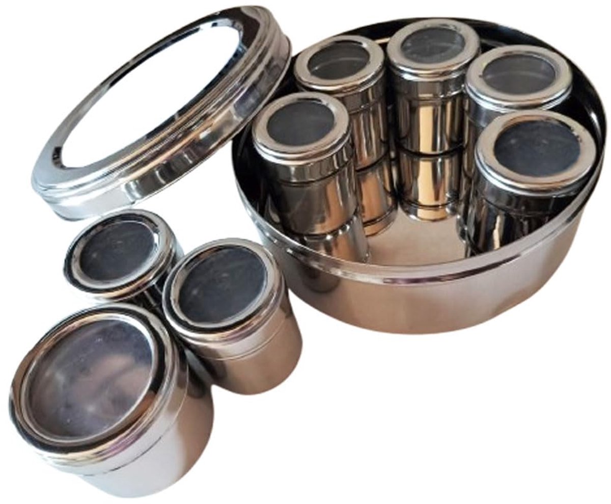 Kruidenbox set van 8 - transparant roestvrijstaal - met containers - ideaal voor kruidenopslag - ShopVlot