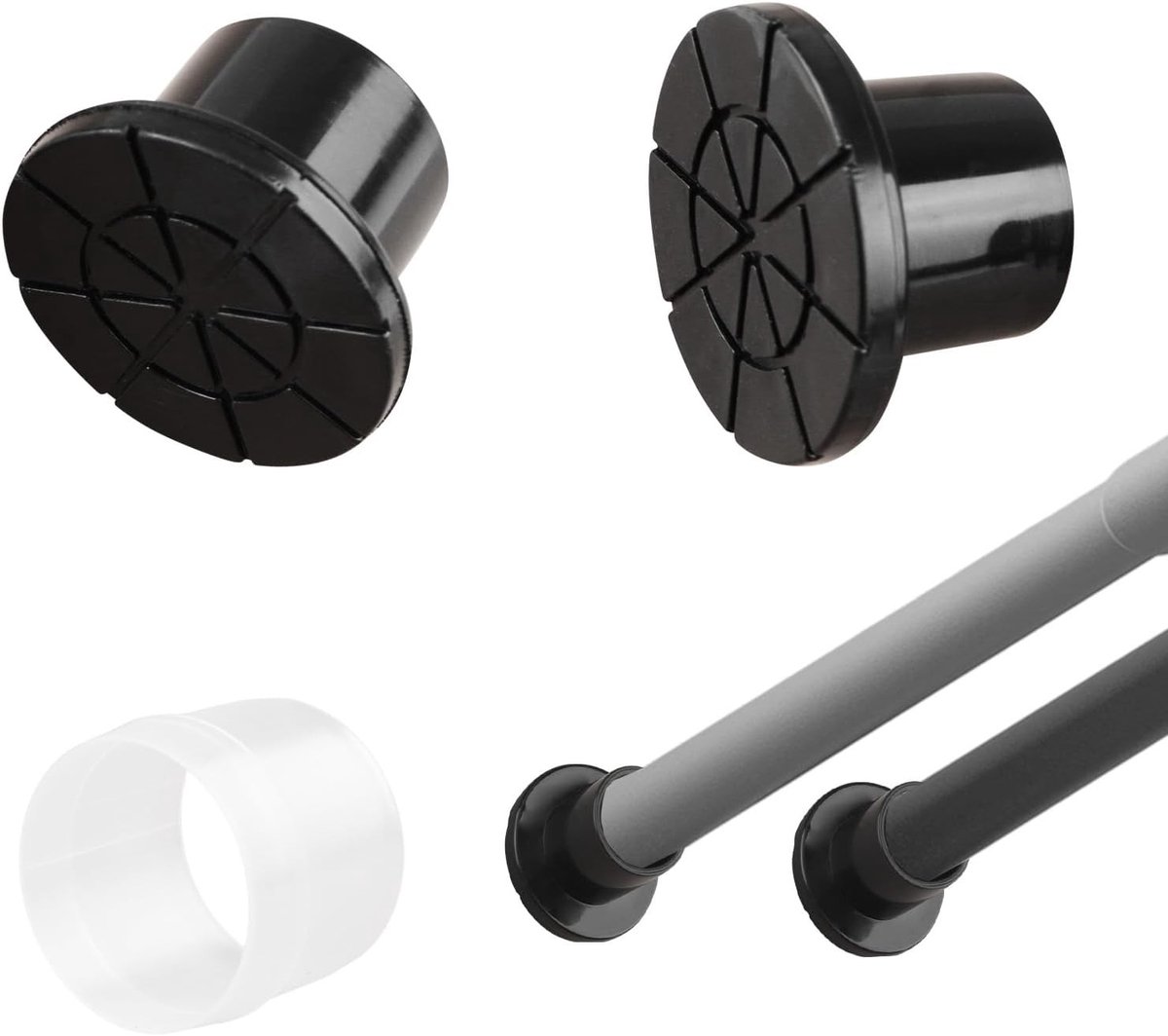4 sets van eindkappen voor spanners, antislip en waterdichte rubberen doppen voor telescopische stangen van 22-25 mm (zwart)