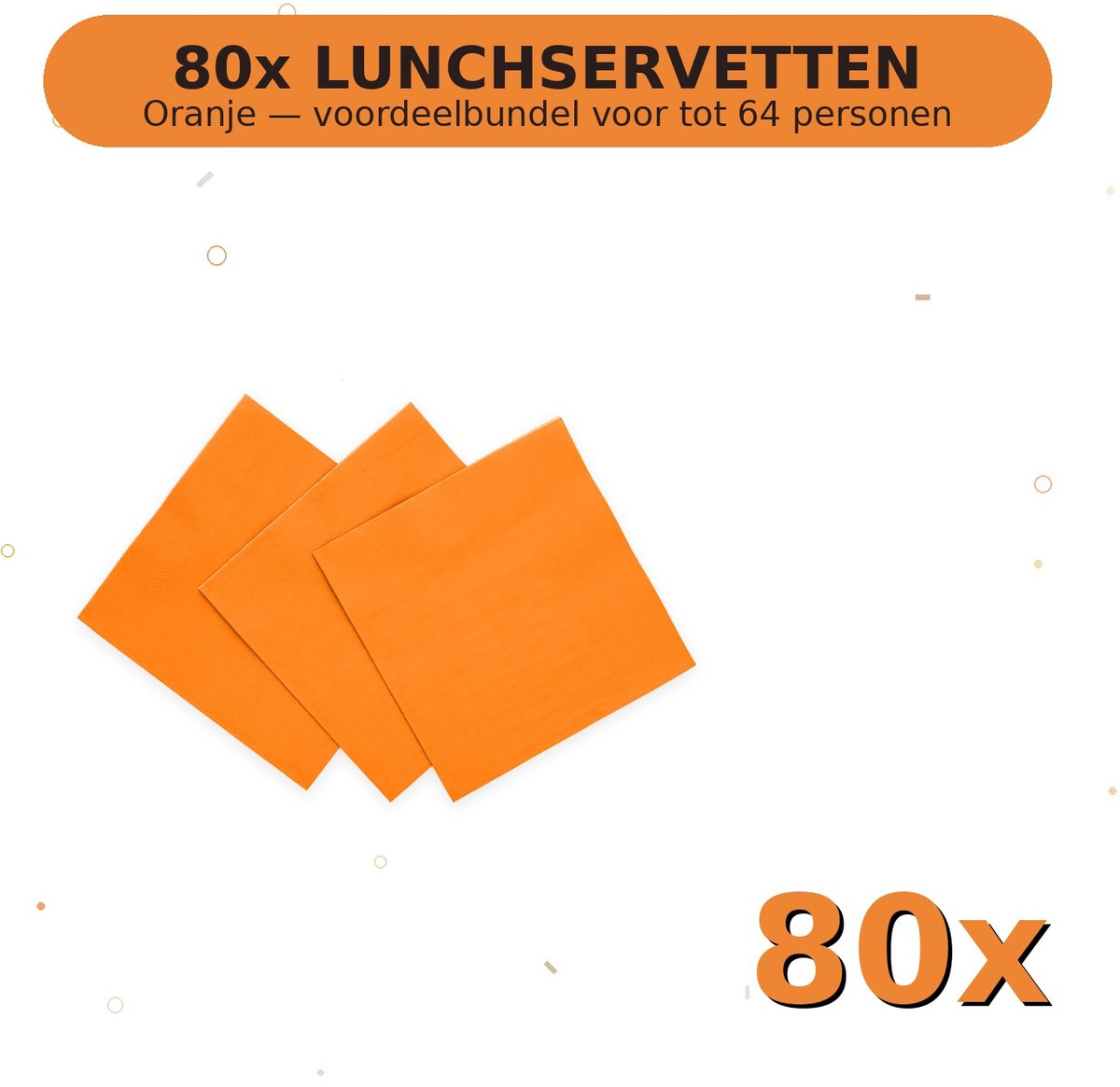 Lunch servetten 33x33cm FSC Oranje - Voordeelverpakking 80 Stuks voor tot 64 Personen - Feestartikelen