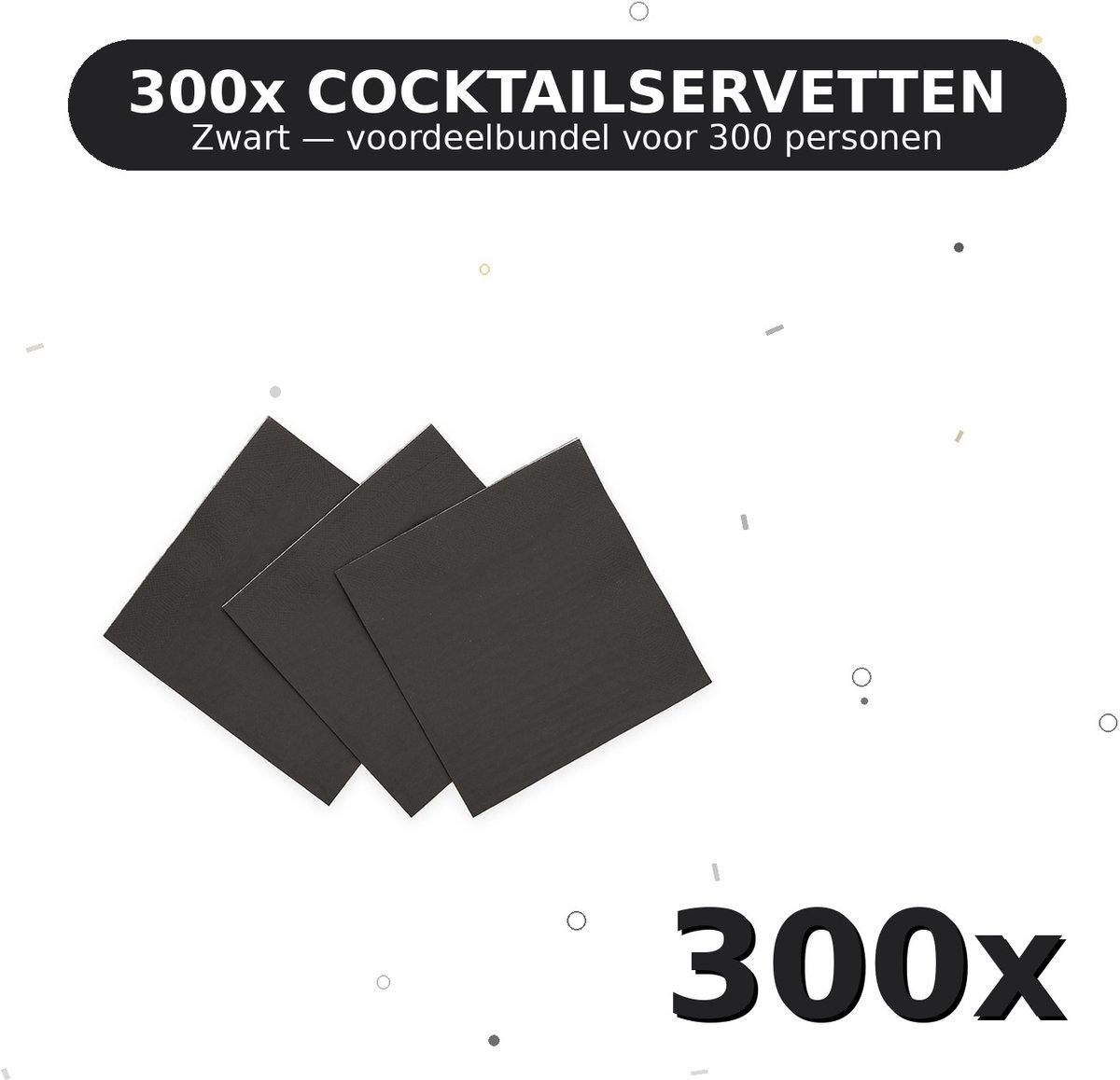 Cocktail servetten 24x24cm FSC Zwart - Voordeelverpakking 300 Stuks voor tot 300 Personen - Feestartikelen