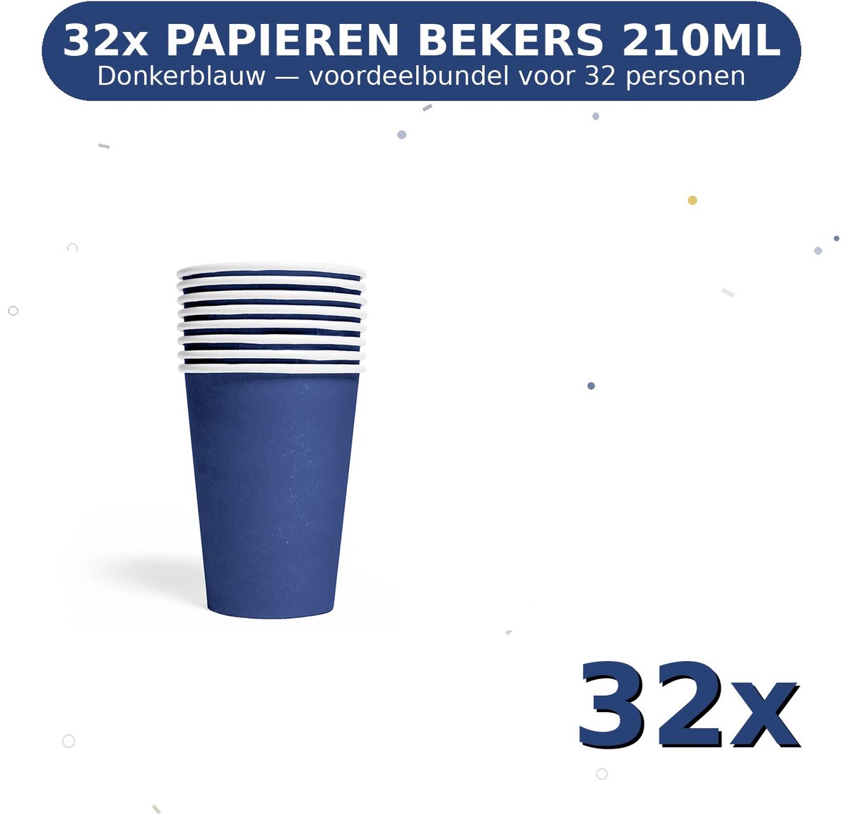 Bekers 210ml FSC Donkerblauw - Voordeelverpakking 32 Stuks voor tot 32 Personen - Feestartikelen