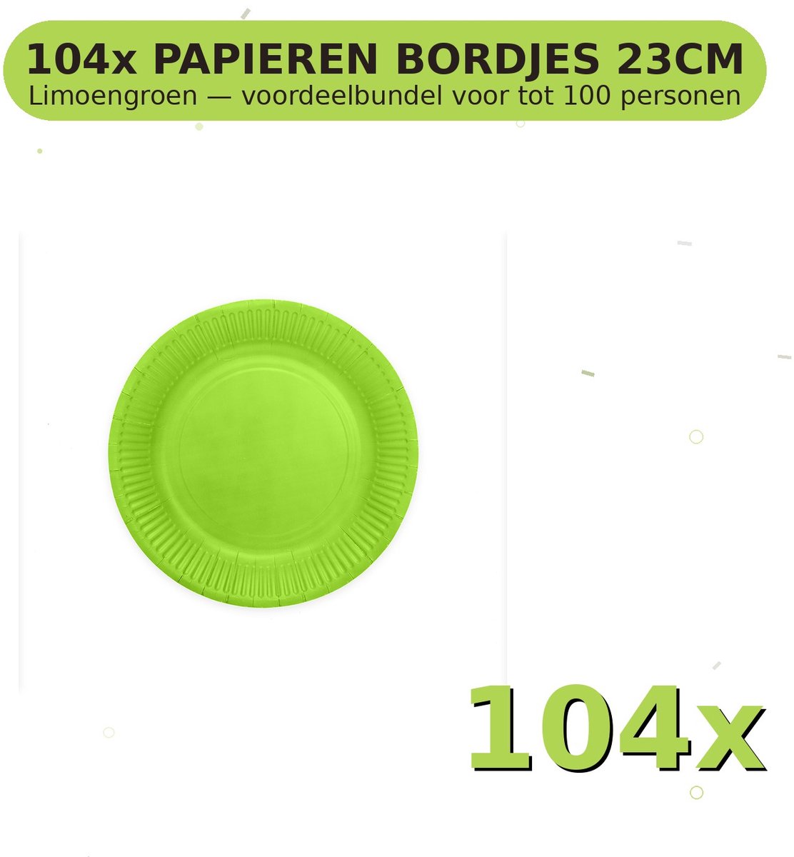 Bordjes 23cm FSC Limoengroen - Voordeelverpakking 104 Stuks voor tot 100 Personen - Feestartikelen