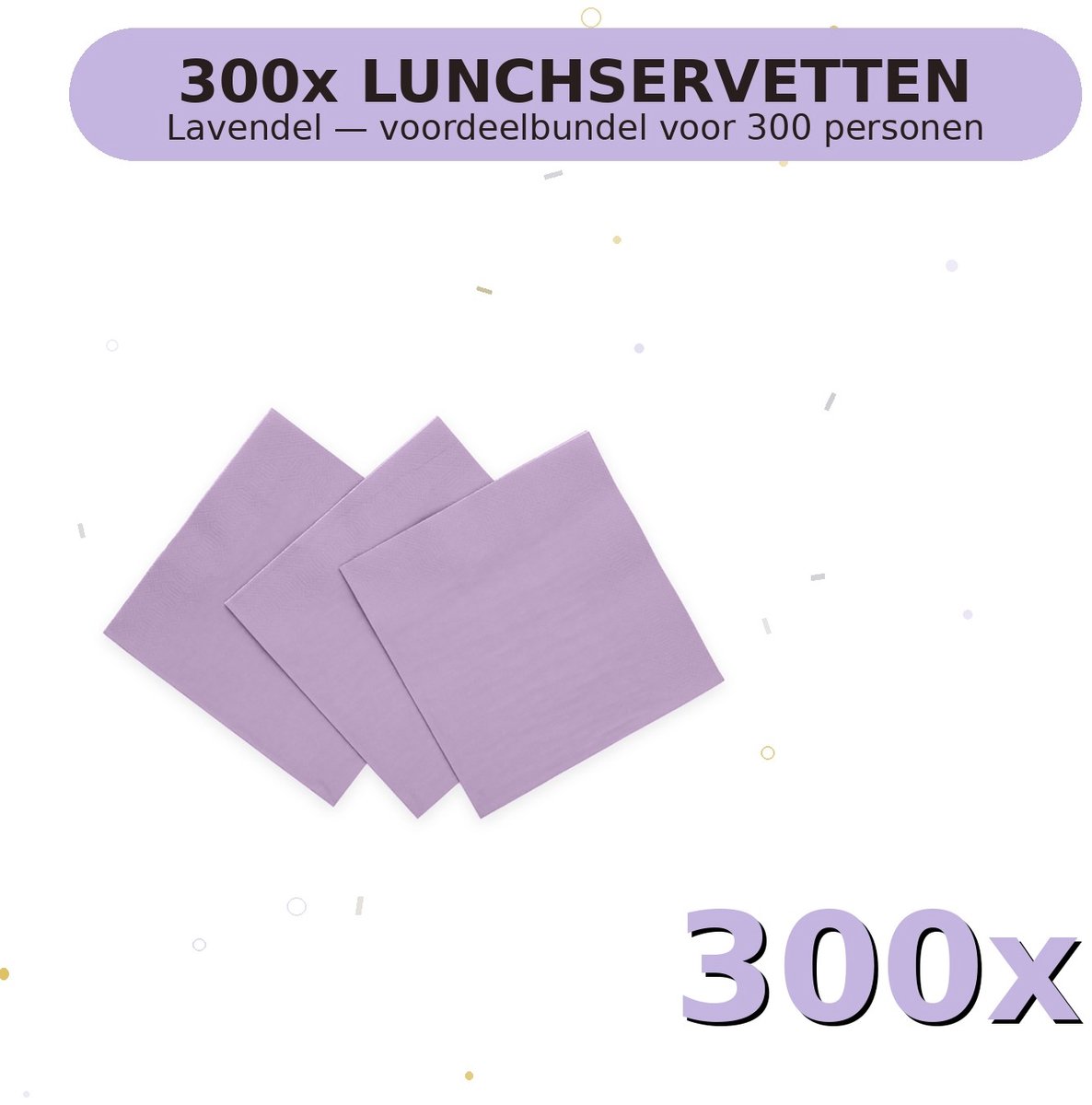 Lunch servetten 33x33cm FSC Lavendel - Voordeelverpakking 300 Stuks voor tot 300 Personen - Feestartikelen