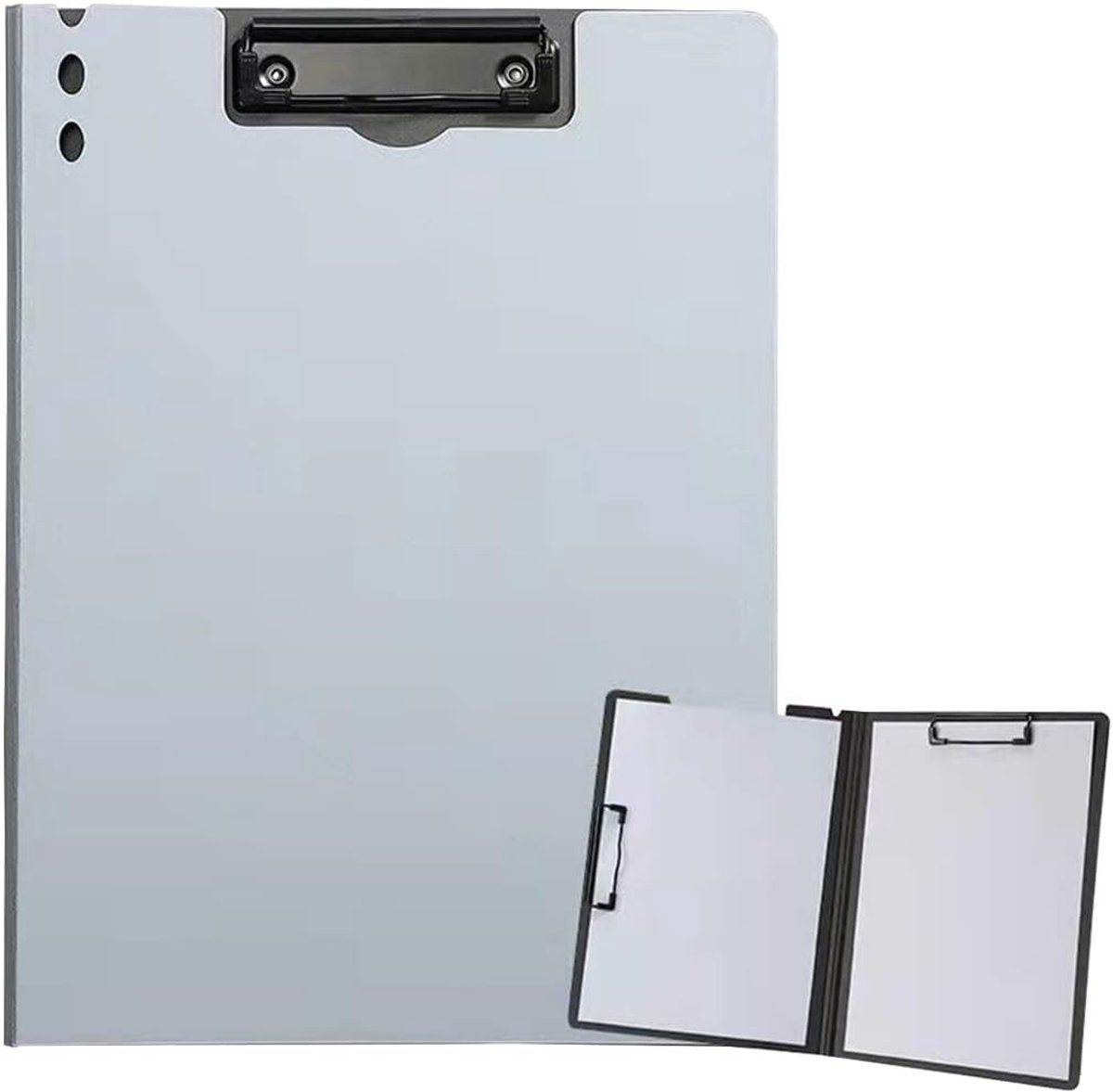 A4 Clipboard van Kunststof met Dubbele Clip voor Kantoor, Studenten en Docenten - 31.5 cm x 22.5 cm, Zilvergrijs, Ideaal voor Notities en Documenten