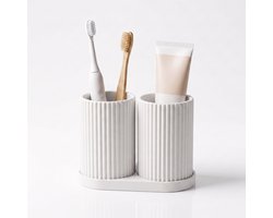 AUREA Tandenborstelhouder – Tandenborstel Houder & Tandpasta Houder – Geschikt voor Elektrische Tandenborstel – 2 Ruime Bekers – Vrijstaande Badkamer Organizer – Wit