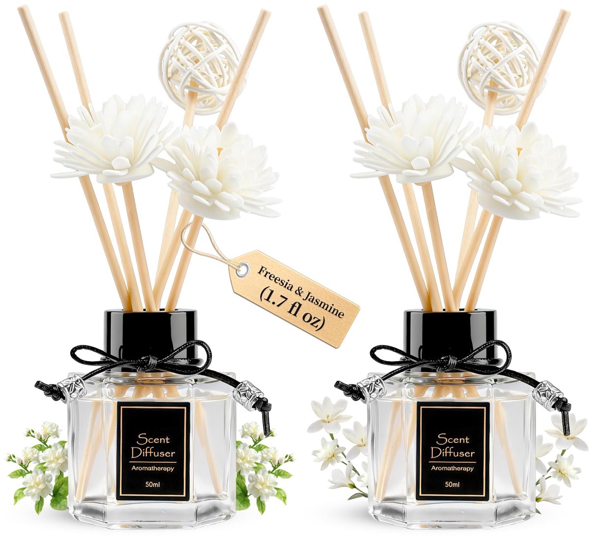 Riet diffuser set 50,3 ml - Engelse peer & freesia - jasmijn geur - frisse luchtverfrisser voor badkamer - ShopVlot
